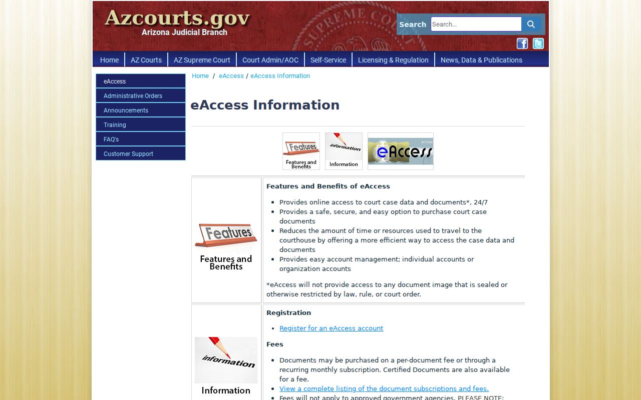Pinal County docket search eAccess registration