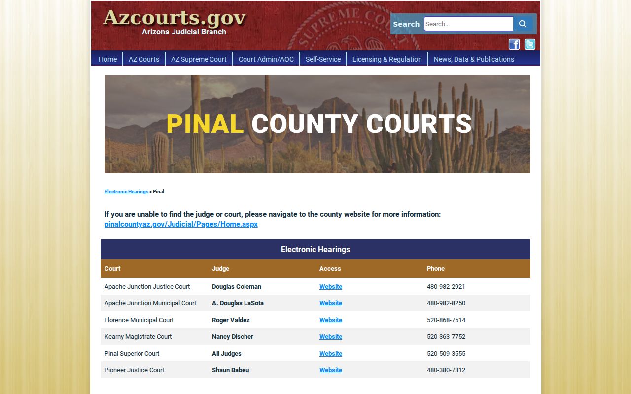 Pinal County court schedule electronic hearing contacts