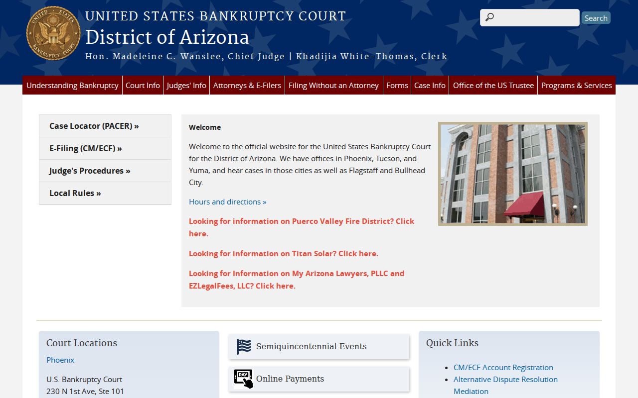 Pinal County court records access through the Arizona Bankruptcy Court