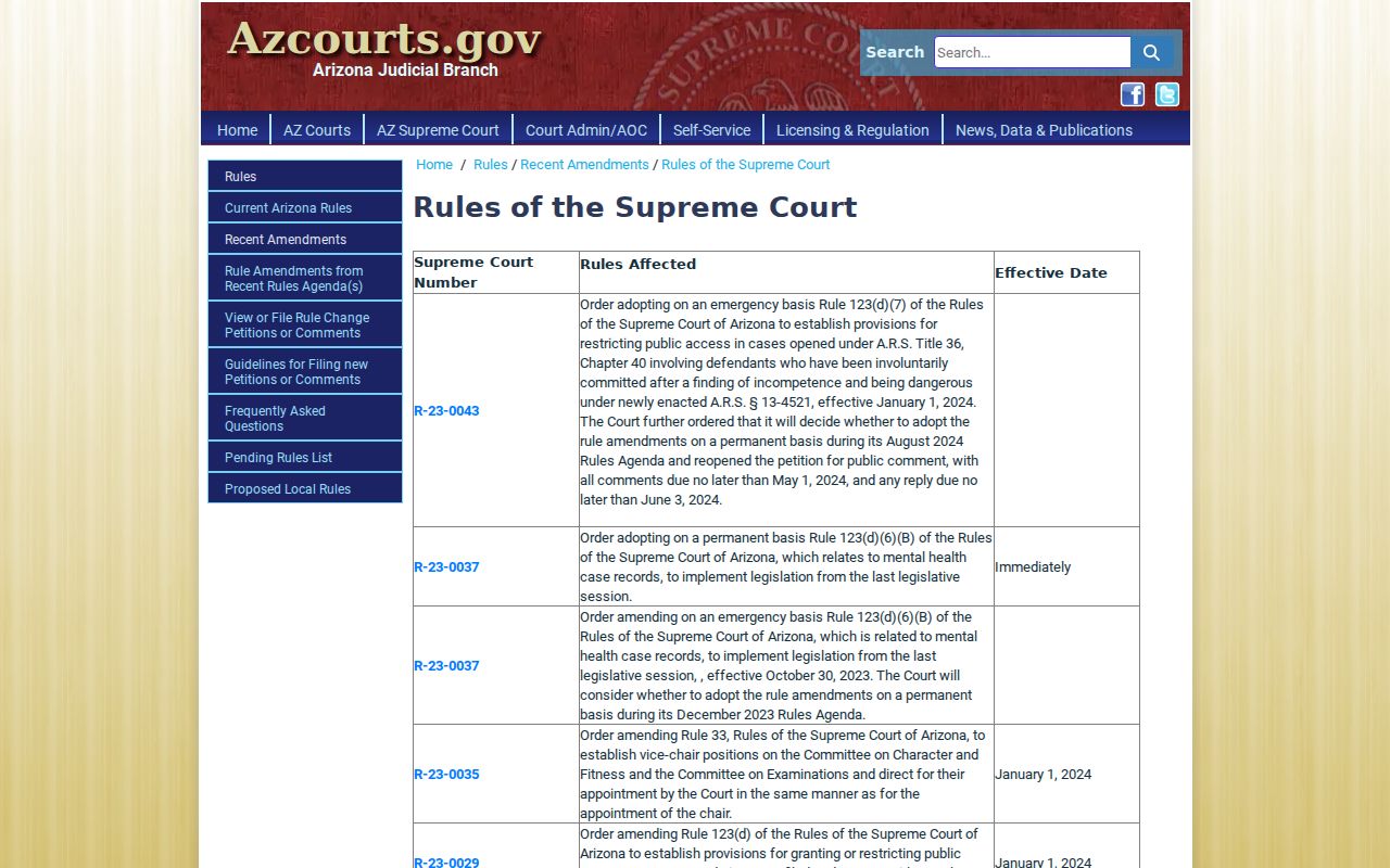Pinal County criminal court docket rule amendments