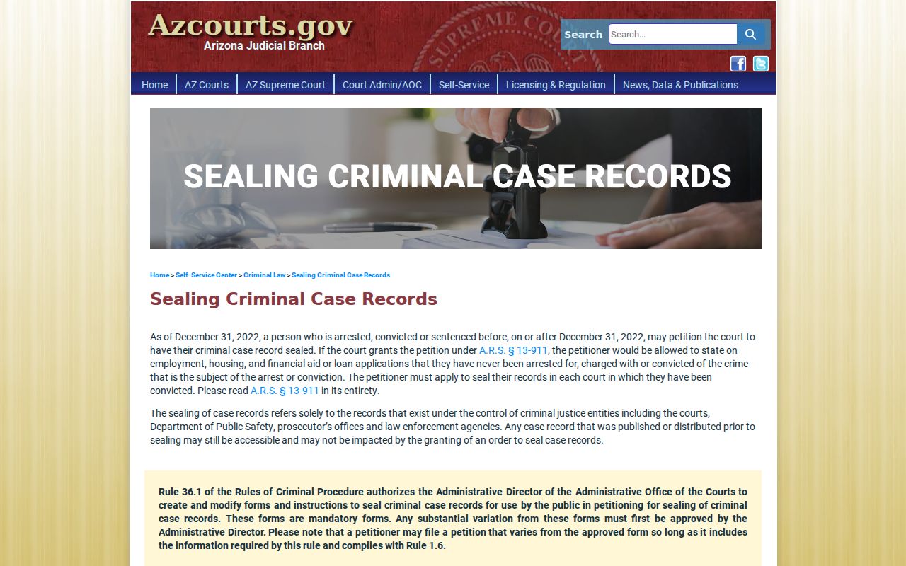 Pinal County criminal court docket sealing guidance