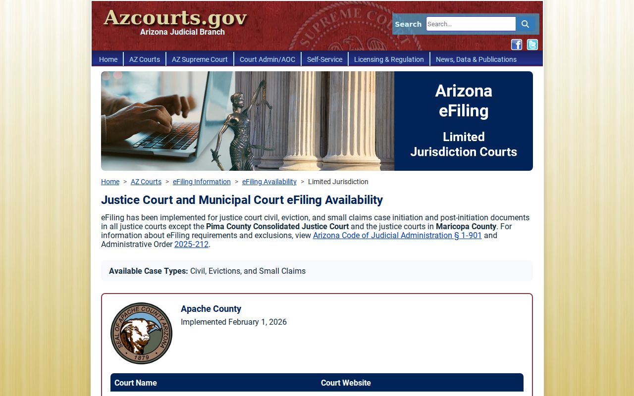 Pinal County traffic court records and limited jurisdiction eFiling availability